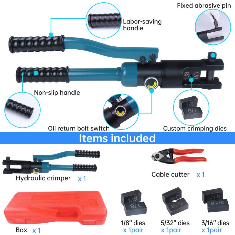 Muzata Upgraded Custom Cable Railing Crimping Tool Hydraulic Crimper Hydraulic Crimping Tool for 1/8" 5/32" 3/16" Stainless Steel Cable Railing Kit Wire Rope Swaging Kit with Wire Cutter CT01 - Image 2